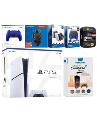 Playstation 5 Slim Disc with Extra Cobalt Blue Controller, Plantronics Headset, Gamer Kit, Charge Dock and MightySkins Decal Voucher + 2 Year CPS