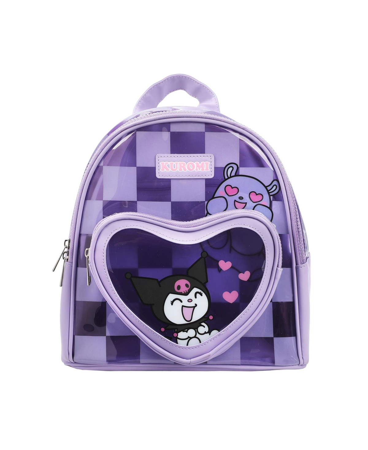 & Baku Hearts 10&#x22; Purple Checkered Women's Mini Backpack - Kuromi  baku hearts
