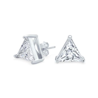 Trillion Cut CZ Triangle Stud Earrings .925 Sterling 7MM