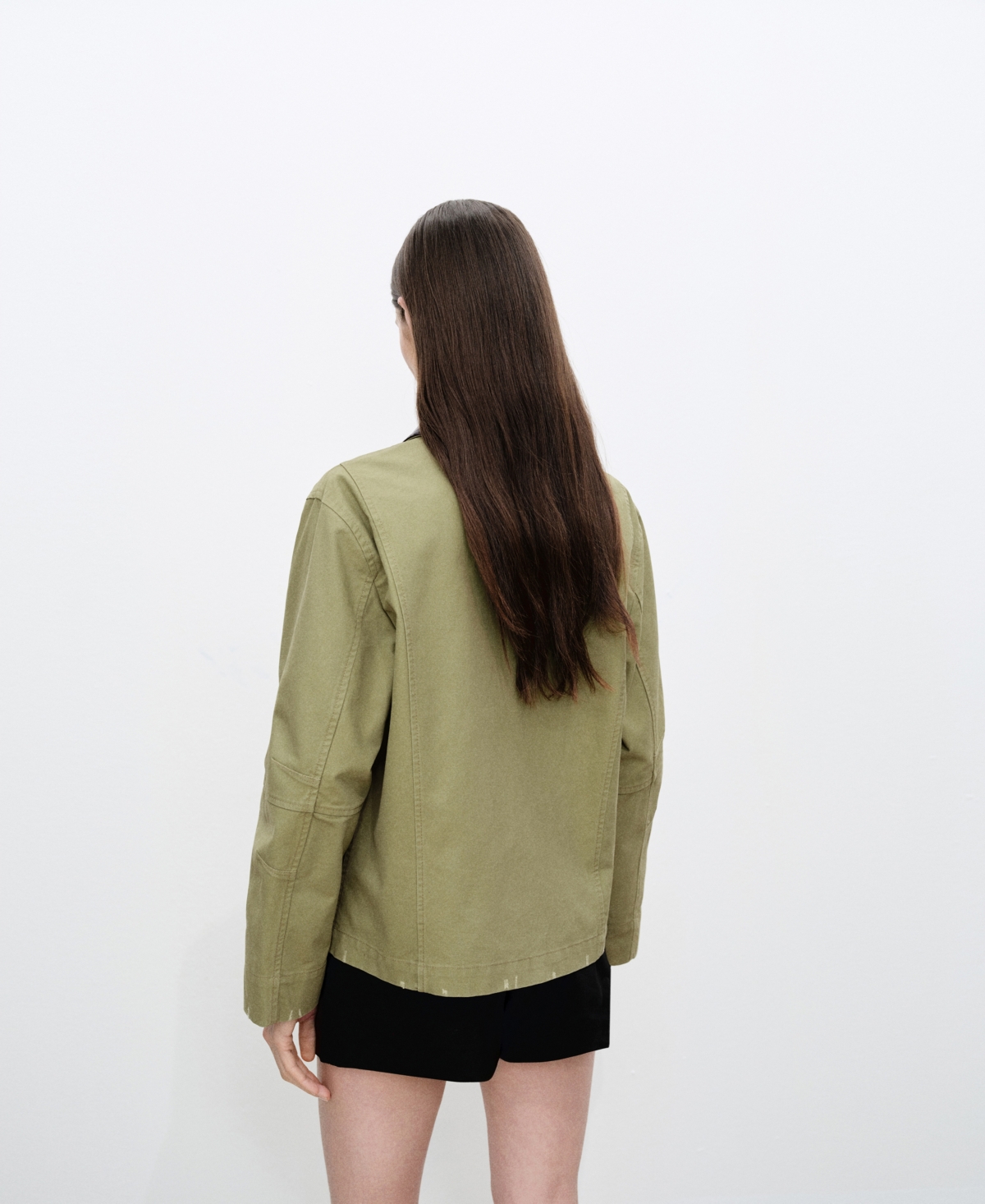 Mango Contrast Collar Cotton Jacket Khaki In Khaki