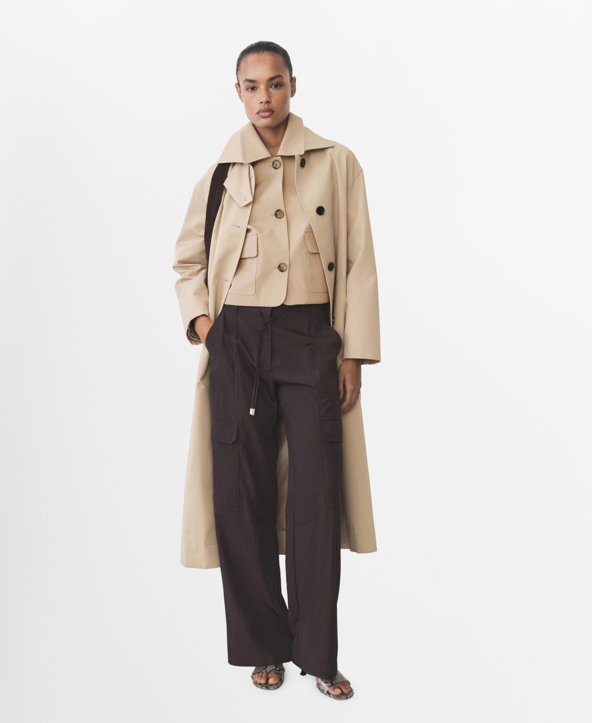 Mango Women's Pockets Cotton Jacket In Khaki