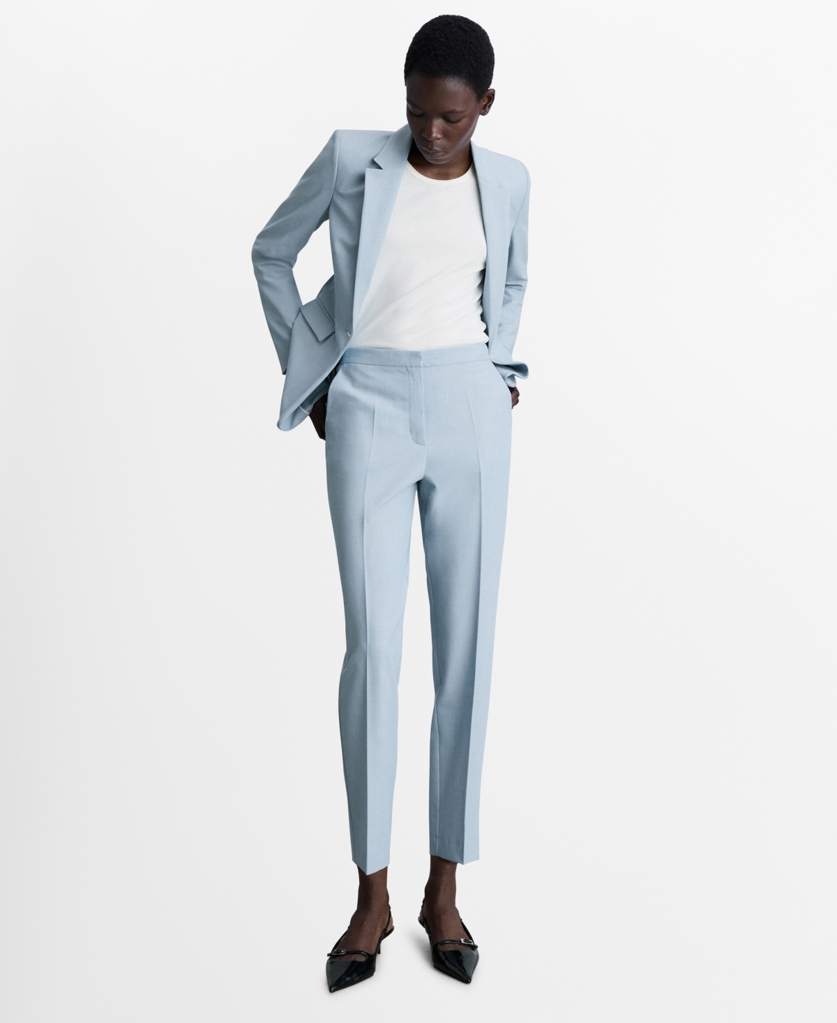 Shop Mango Women's Straight Suit Trouser Pants In Sky Blue