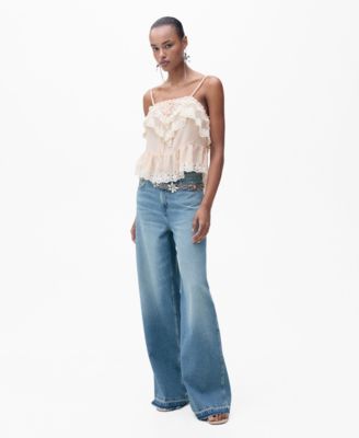 MANGO - Women's Wide Leg Low Frayed Hem Jeans