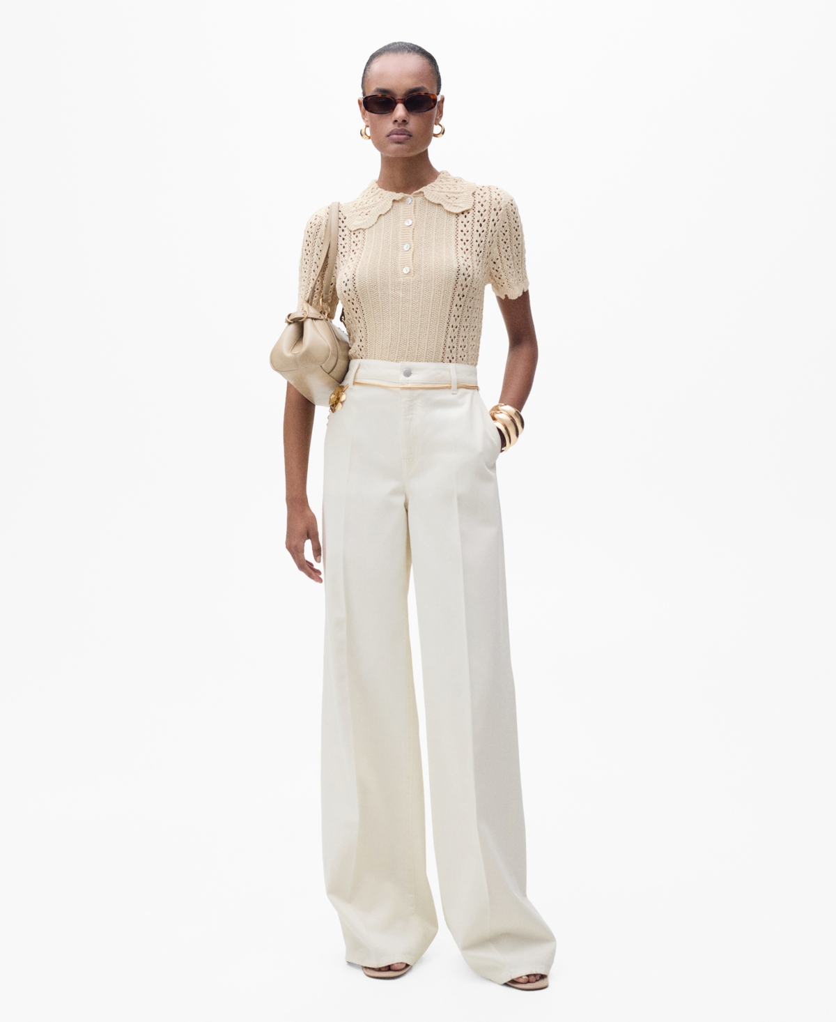 Mango Women's High-rise Wide Leg Jeans In Ecru