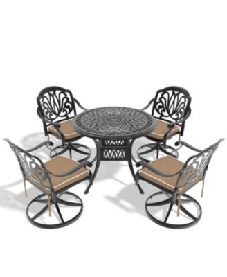Streamdale 5-Piece Cast Aluminum Dining Set, 4 Swivel Chairs, 35" Round Table