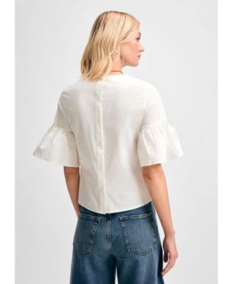 Women's Button Back Fluted Short Sleeve Poplin Blouse