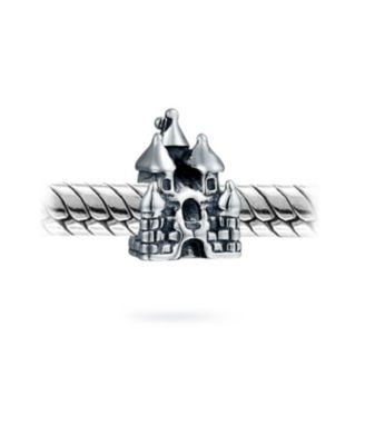 Fairytale Fairy Princess Castle Charm Bead Oxidized .925 Sterling Silver