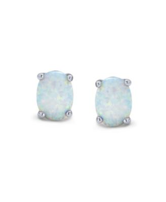Simple Classic White Fire Orange Black Blue Opulence Created Opal Oval Stud Earrings Yellow Gold Plated .925 Sterling Silver 7MM