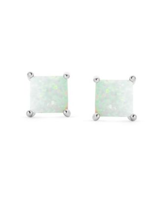 Classic White Fire Orange Green Blue Opulence Created Opal Square Princess Cut Stud Earrings Yellow Gold Plated Sterling Silver 5MM