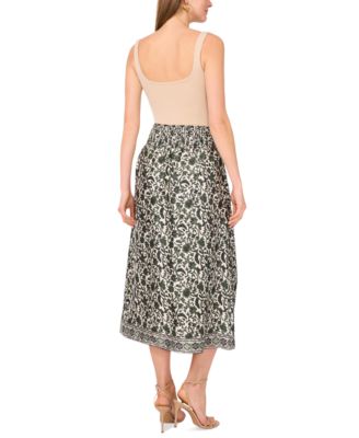 Women's Floral-Print Smocked-Waist Skirt