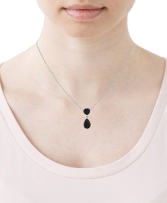 Onyx & Diamond Accent 18" Pendant Necklace in Sterling Silver