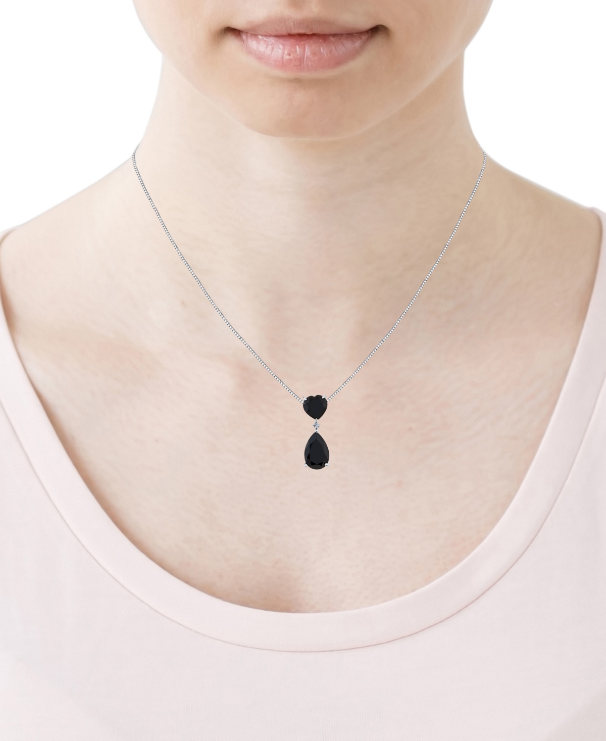 Macy's Onyx & Diamond Accent 18" Pendant Necklace In Sterling Silver In Silver