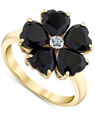 Macy's - Heart Onyx (6mm) & Diamond Accent Flower Statement Ring in 10k Yellow Gold