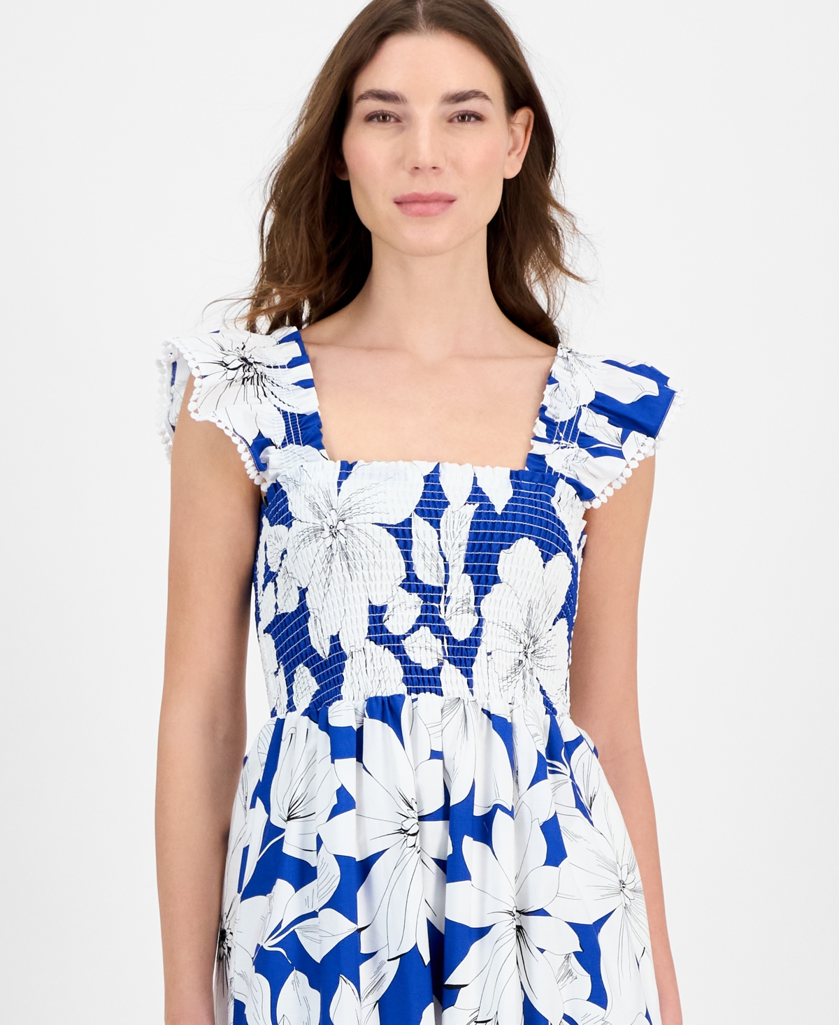 Anne Klein Women's Smocked Ruffled-strap Midi Dress