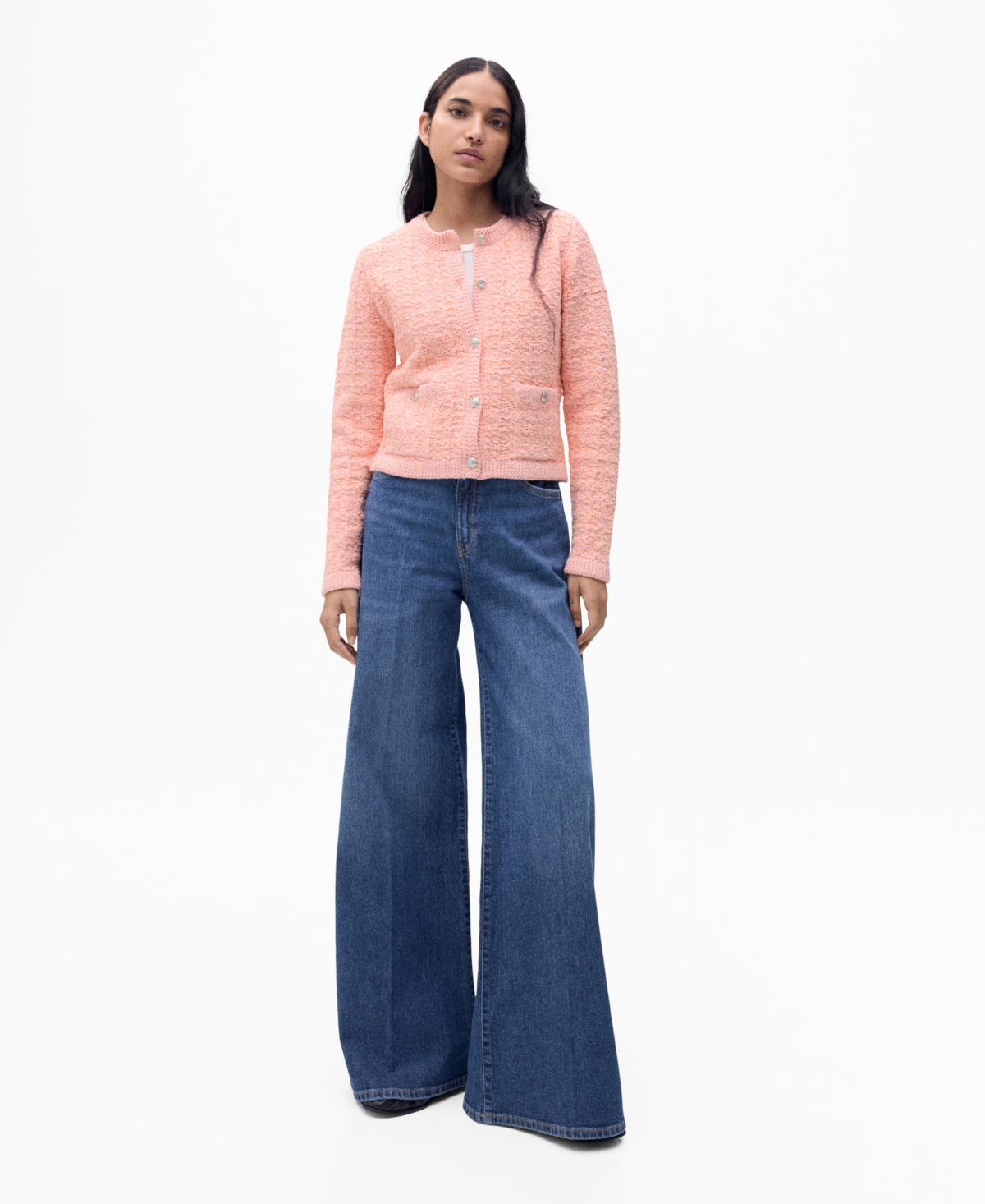 Mango Tweed Effect Jacket With Jewel Buttons Pastel Pink In Pastel Pink