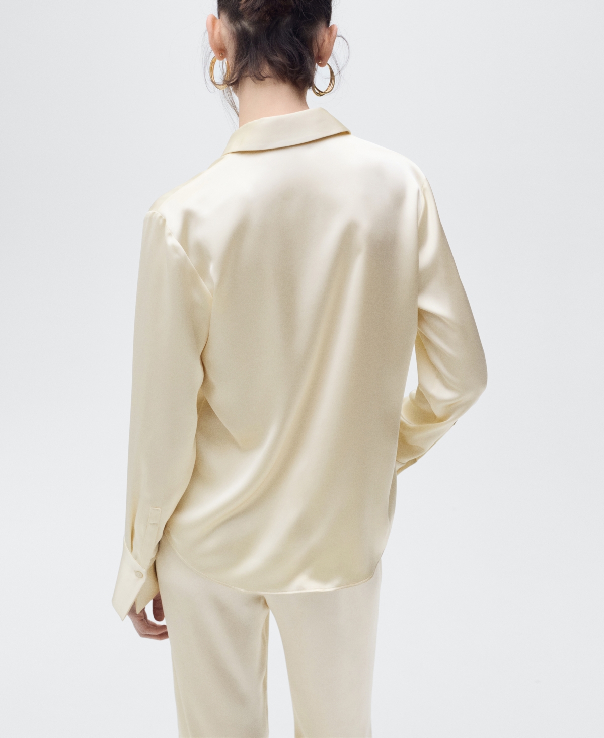 Mango Regular Satin Shirt Ecru In Ecru