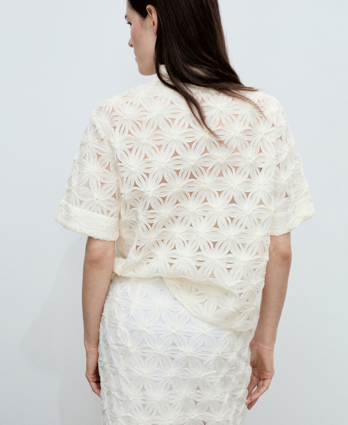 Mango Women's Openwork Floral Textured Shirt In Ecru