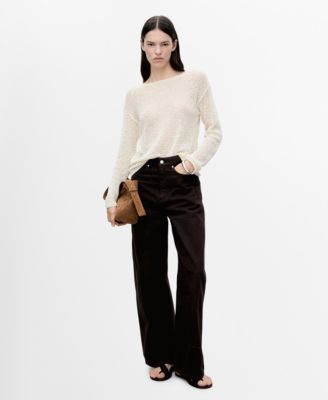 MANGO - Women's Open-Knit Boat Neck Sweater