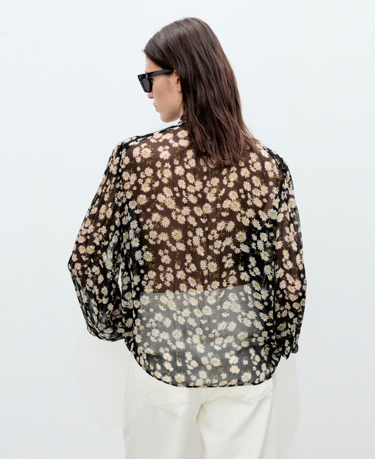 Mango Floral Tie Blouse Black In Black