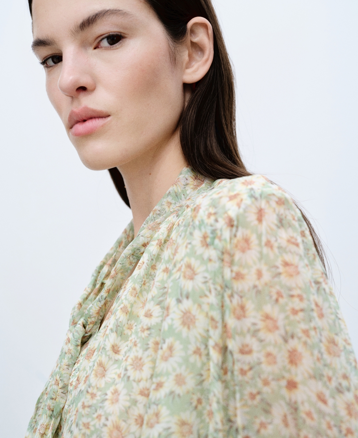 Mango Floral Tie Blouse Green In Green