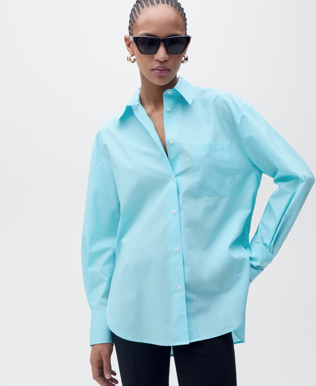 Shop Mango Women's Oversize Poplin Shirt In Blue