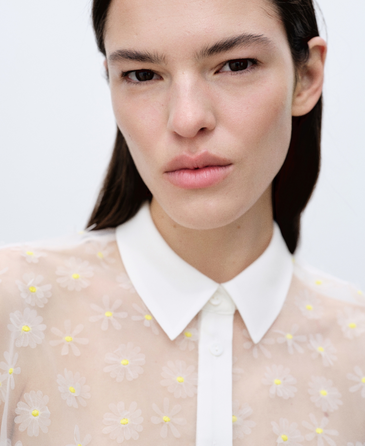 Mango Semi-transparent Shirt Embroidered With Flowers Off White In Off White
