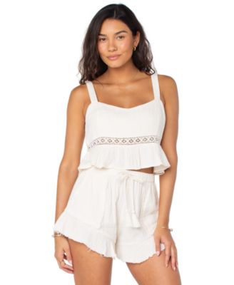 Juniors' Banzai Babe Cotton Ruffled Pull-On Shorts