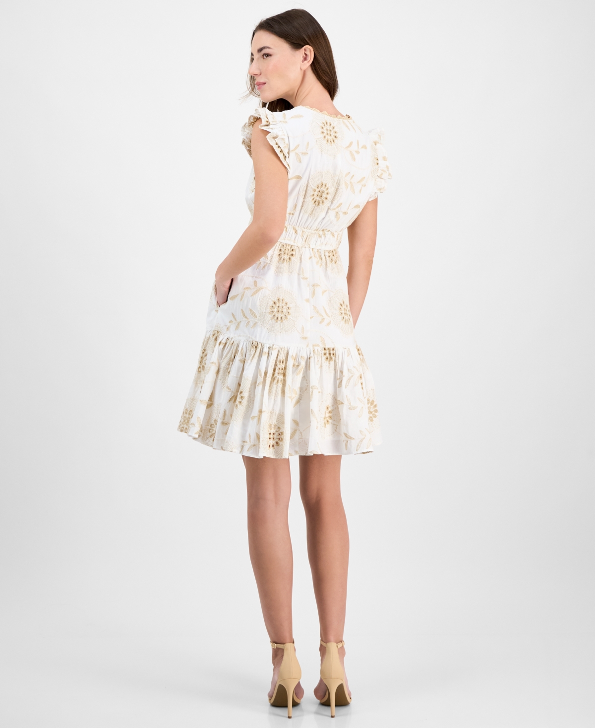 Anne Klein Embroidered Eyelet Cotton Ruffle Dress