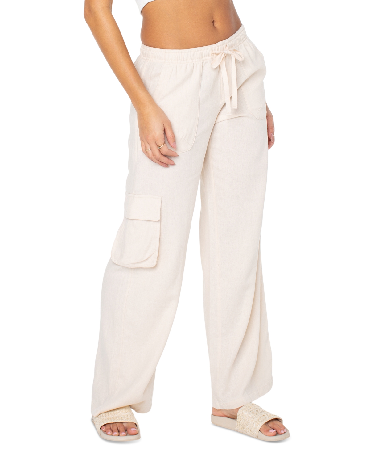 Juniors' Lagoon Tie-Waist Pull-On Cargo Pants - Pink Champagne