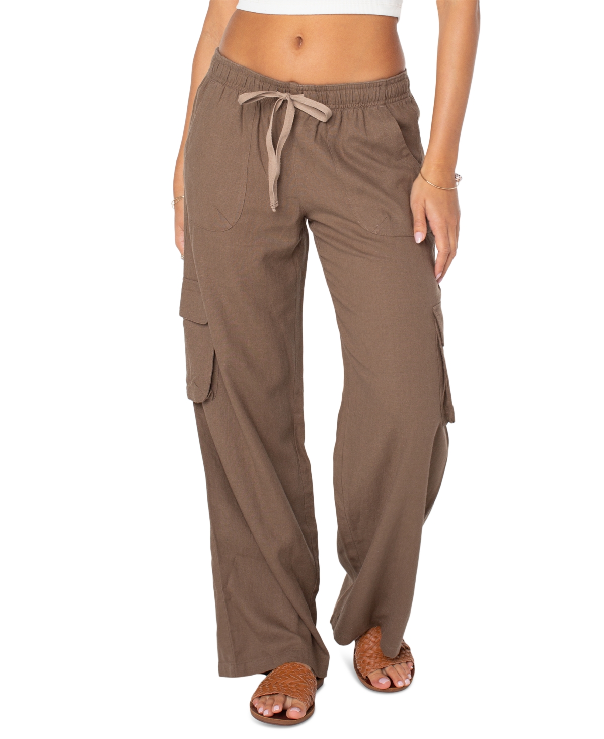Juniors' Lagoon Tie-Waist Pull-On Cargo Pants - Pink Champagne