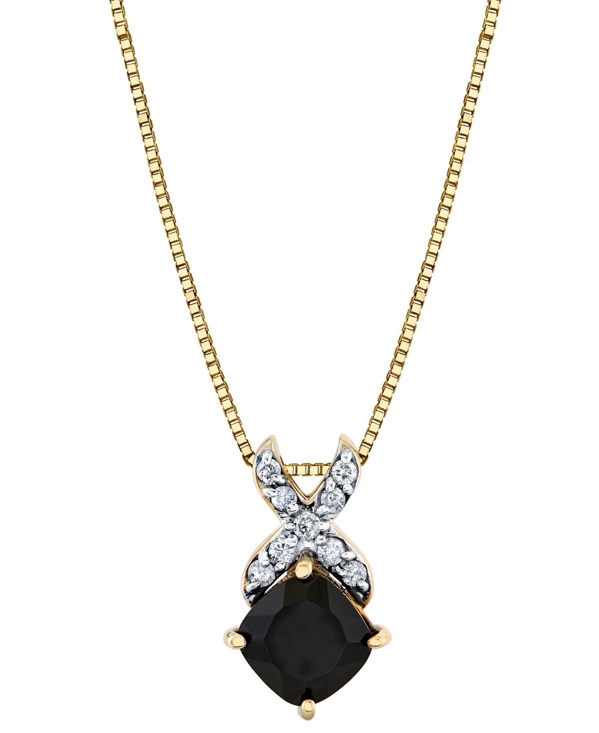 Macy's Onyx (6mm) & Diamond (1/10 Ct. T.w.) 18" Pendant Necklace In 10k Yellow Gold In Gold