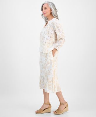 Petite Morning Glories Tiered Eyelet Skirt, Exclusively at Macy's