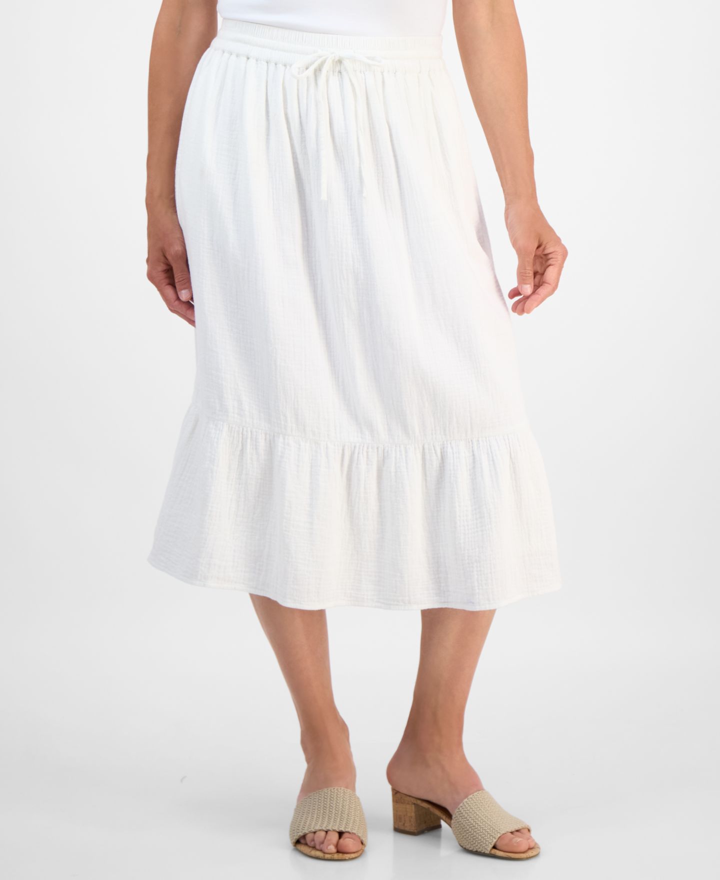 Женская юбка Style & Co Petite Cotton Gauze Tiered Pull-On Midi, цвет: Яркий белый — фото 2