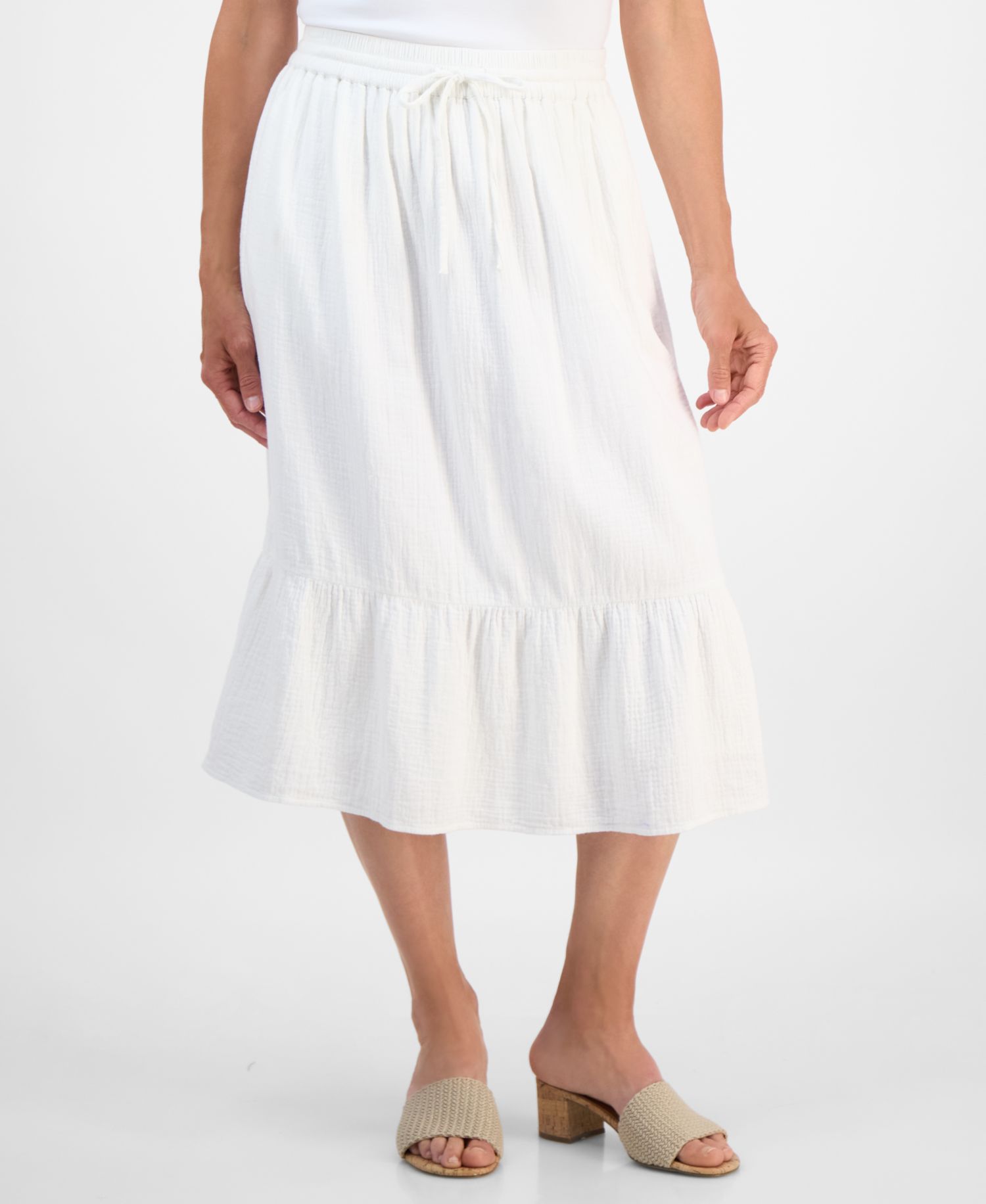 Petite Cotton Gauze Tiered Pull-On Midi Skirt