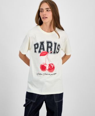 Rebellious One - Juniors' Paris Cherry Graphic Print T-Shirt