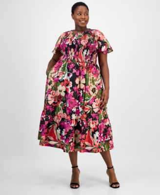Anne Klein - Plus Size Smocked Floral Midi Dress