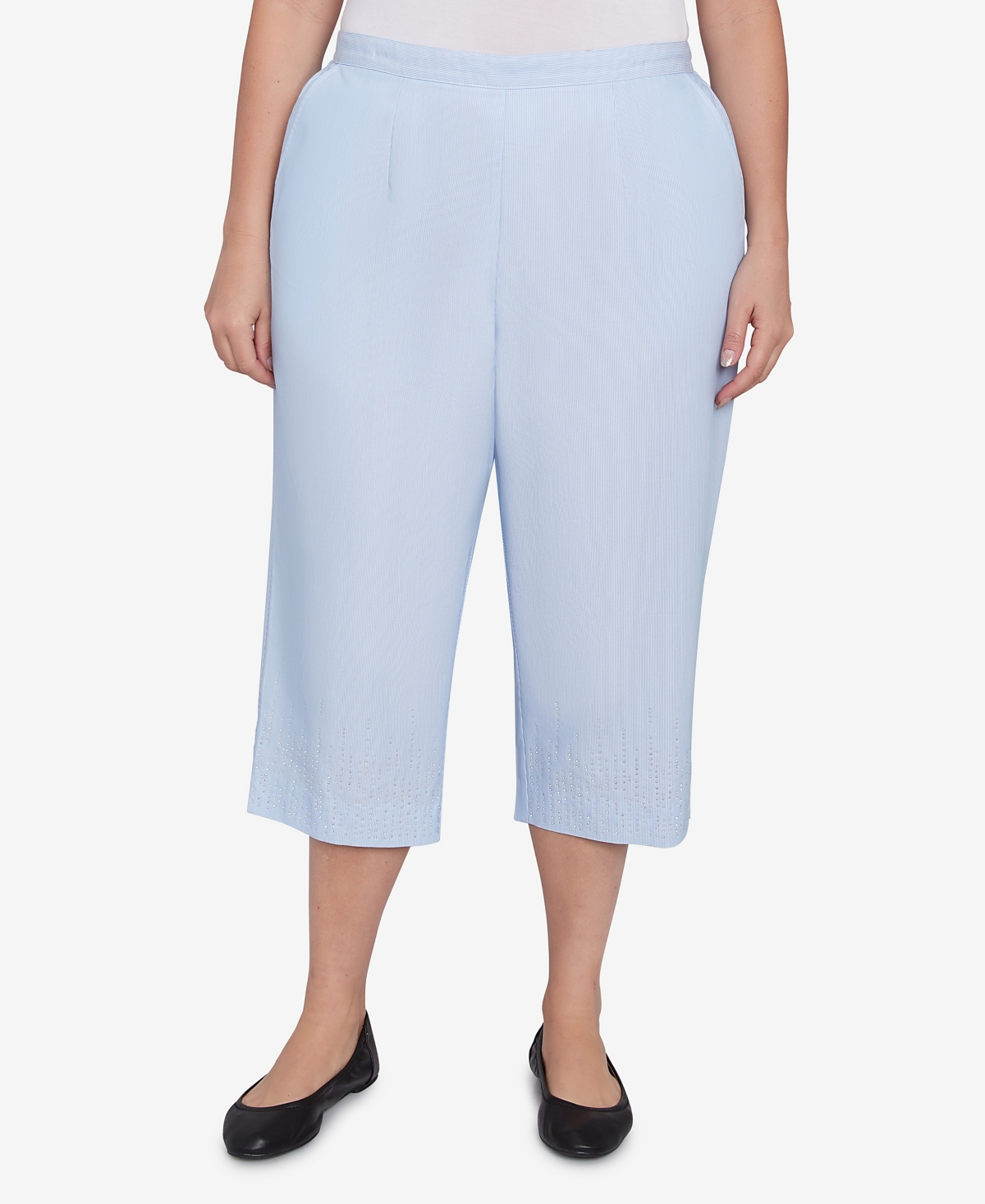 Alfred Dunner Plus Size St. Thomas Heat Set Embroidered Capri Pants In Blue