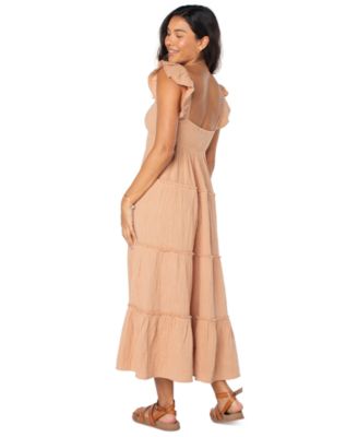 Juniors' Palmy Days Cotton Smocked-Back Tiered Midi Dress