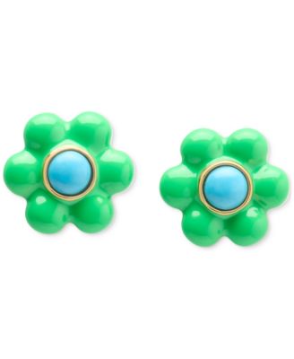 Gold-Tone Petal Puff Floral Stud Earrings