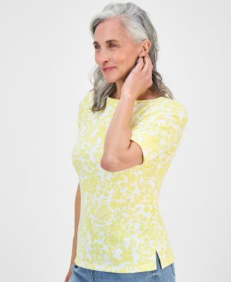 Petite Printed Elbow-Sleeve Knit Top, Exclusively at Macy's
