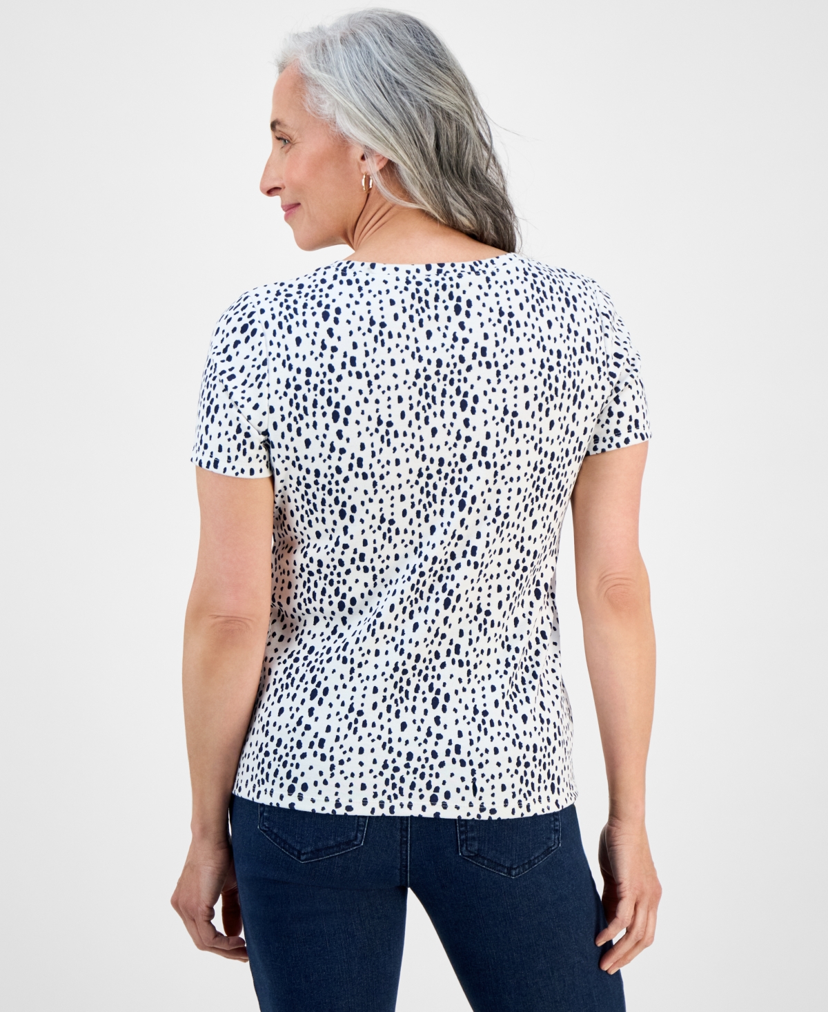Style & Co Petite Spring Spots Short-sleeve Knit Henley, Exclusively At Macy's
