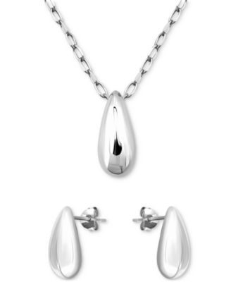 Macy's - 2-Pc. Set Polished Teardrop Pendant Necklace & Matching Stud Earrings