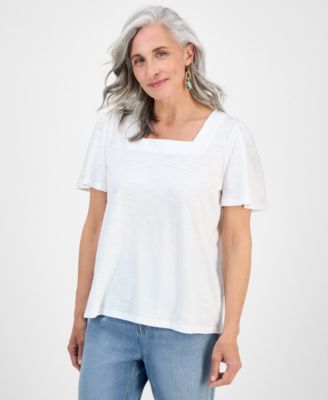 売れ筋商品|||ジェイエムコレクション カットソー トップス レディース Petite Square-Neck Top, Exclusively at Macy's Black Combo Macy's Jm Collection Petite Square-neck Top, Exclusively At