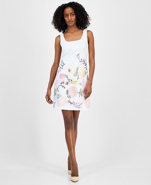 alfani Tahari ASL Women's Square-Neck Sleeveless Shift Dress Women's Fashion Shoes & Accessories