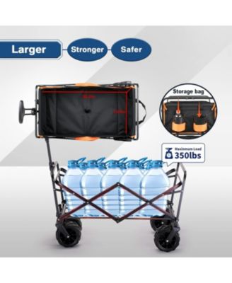 Heavy Duty 350 Lbs Capacity Collapsible Wagon, Outdoor Folding Camping Wagons, Grocery Portable Utility Cart, Adjustable Rolling Carts, All Terrain Sports Wagon with Big Wheels