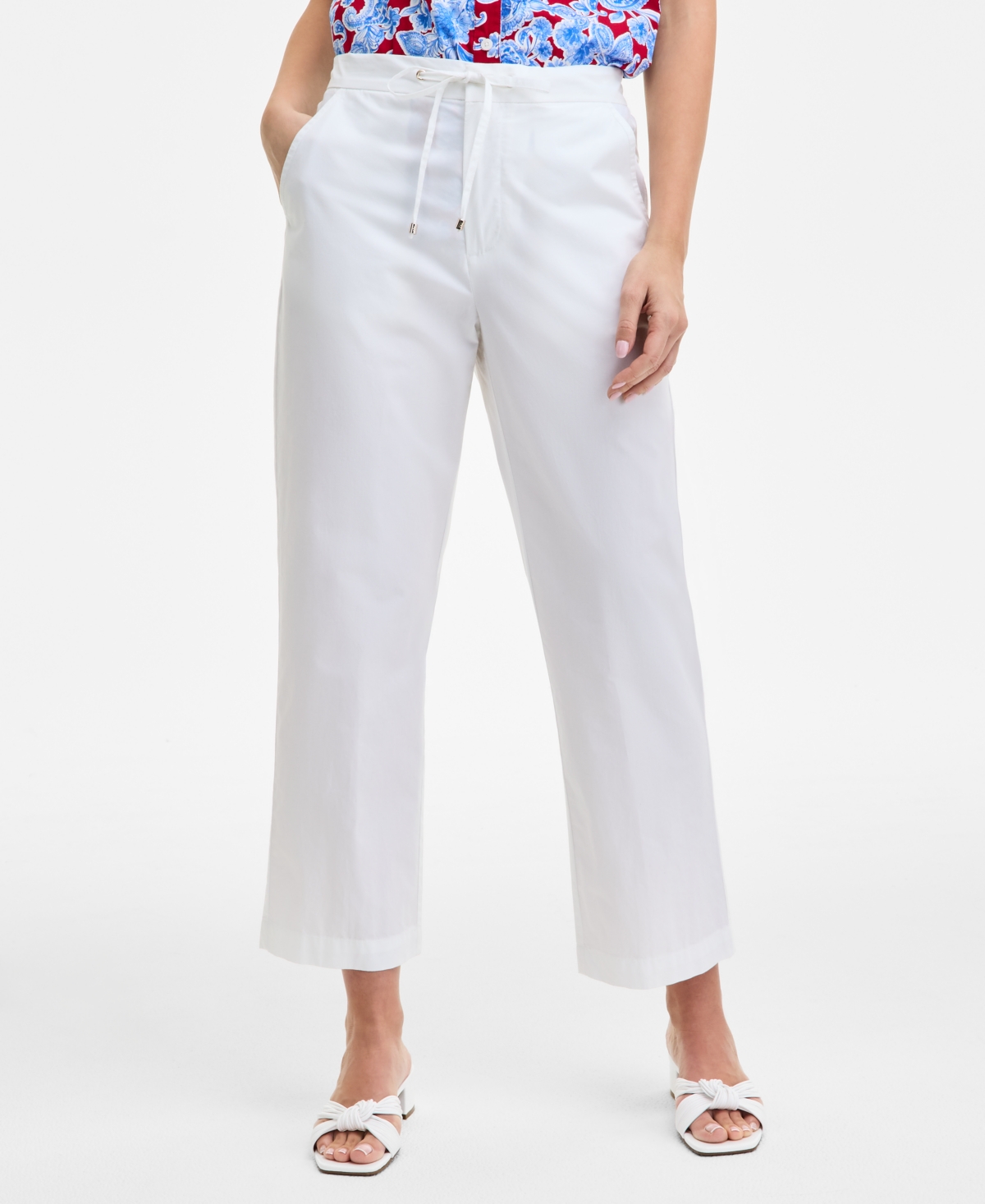 Tommy Hilfiger Women's Cotton Tie-front Ankle Pants In White