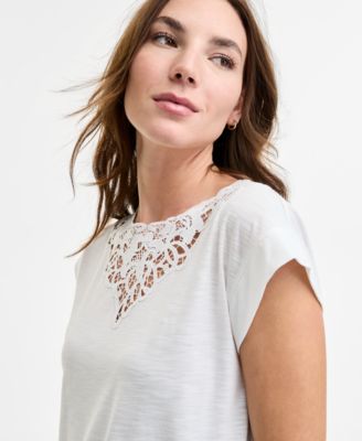 Женский топ с короткими рукавами в стиле Доломан от Jones New York с кружевной вставкой