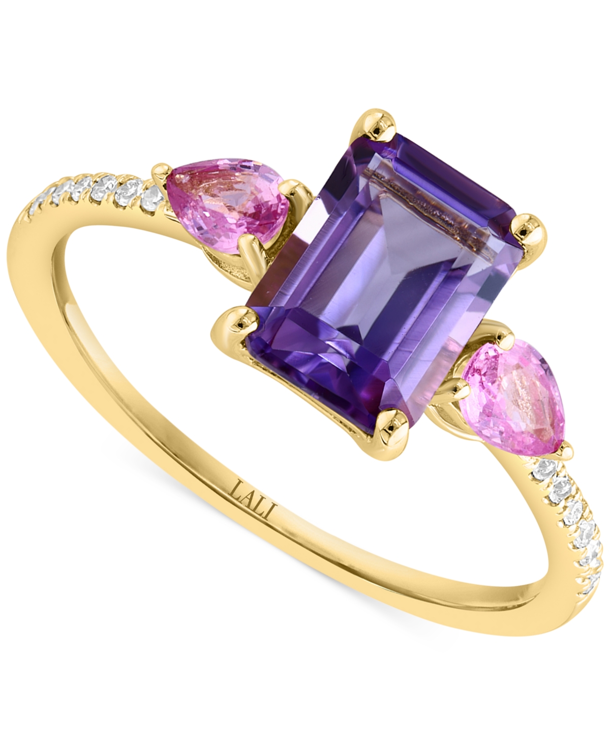 Multi-Gemstone & Diamond (1/20 ct. t.w.) Ring in 14k Yellow Gold - Peridot
