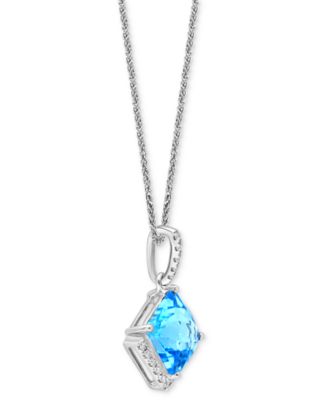 Swiss Blue Topaz (3-3/8 ct. t.w.) & Diamond (1/8 ct. t.w.) 18" Pendant Necklace in 14k White Gold
