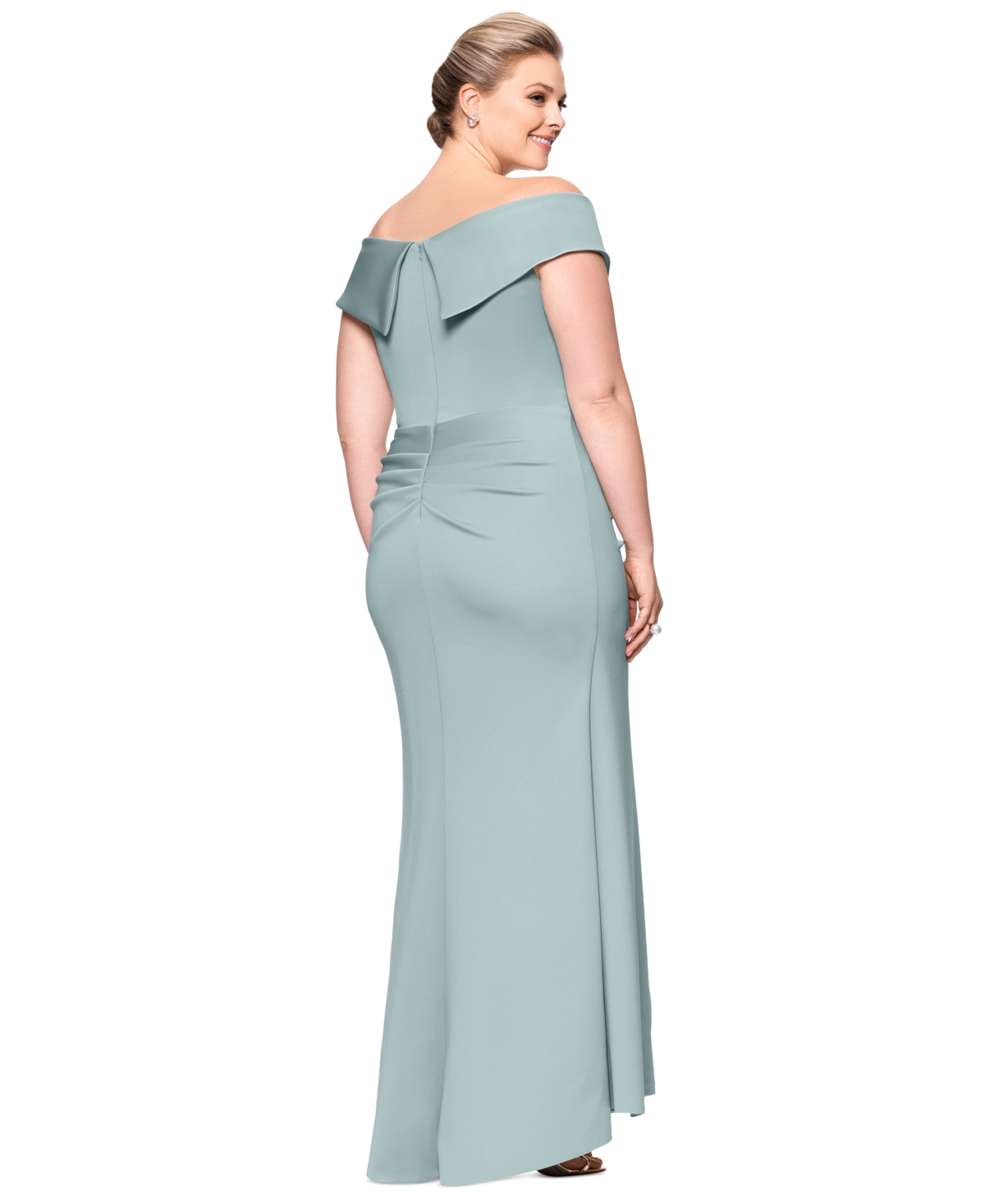 Xscape Plus Size Off-the-shoulder Scuba Crepe Gown In Sage